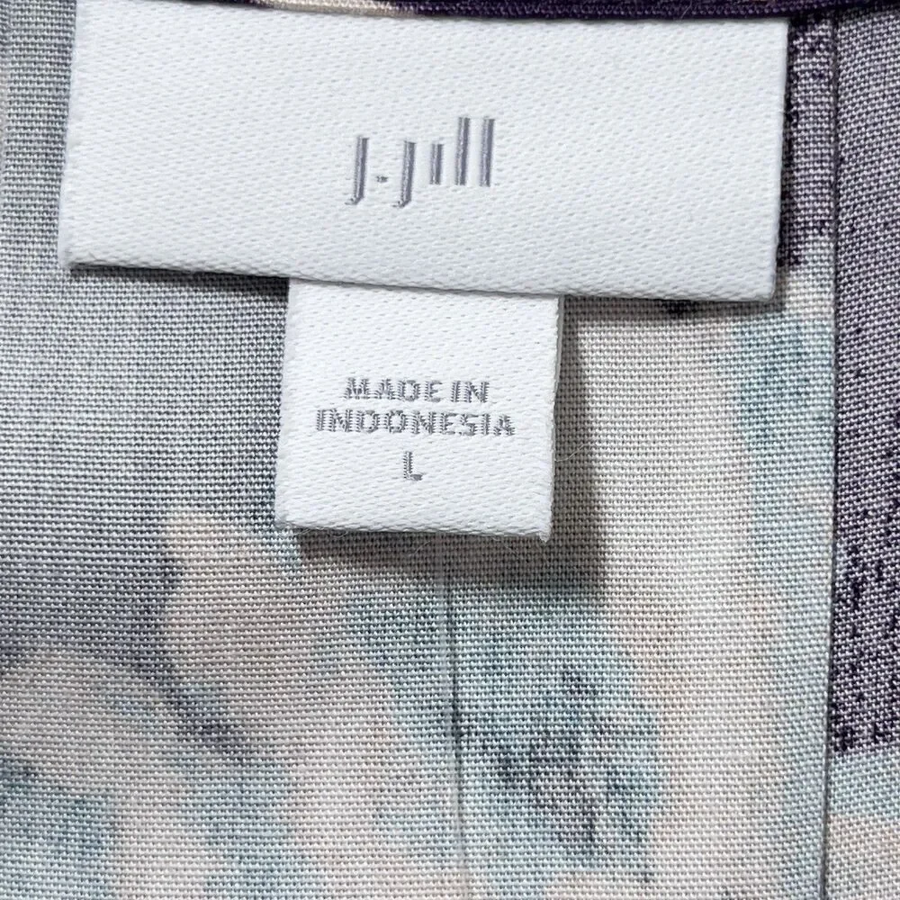 J Jill Vista Midi Dress Sz L Black Cherry Floral V-Neck Short Sleeve Pockets - Picture 6 of 10